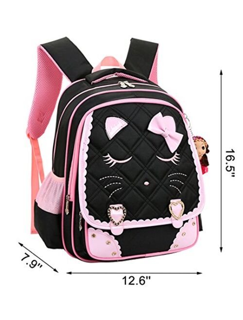 Cat Face Waterproof Girls Backpack Kids School Bookbag for Primary Students