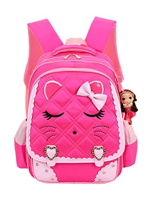 Cat Face Waterproof Girls Backpack Kids School Bookbag for Primary Students