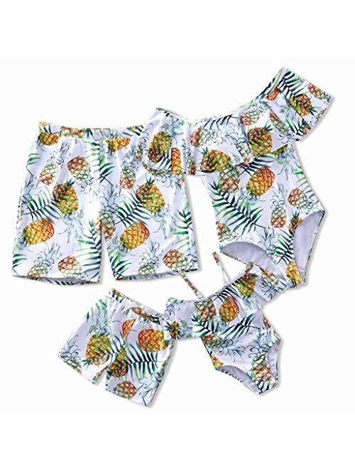 IFFEI Mommy and Me Swimsuit One Piece Pineapple Printed Family Matching Swimwear