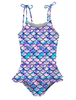 Cutemile Girls One Piece Swimsuit Cute Off Shoulder Quick Dry Bathing Suit with Ruffled Hem 3-9 Years