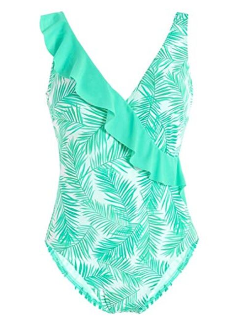 AS ROSE RICH Girls Swimsuits - Bathing Suits for Girls 7-16 UPF50+ One Piece Ruffle Swimwear