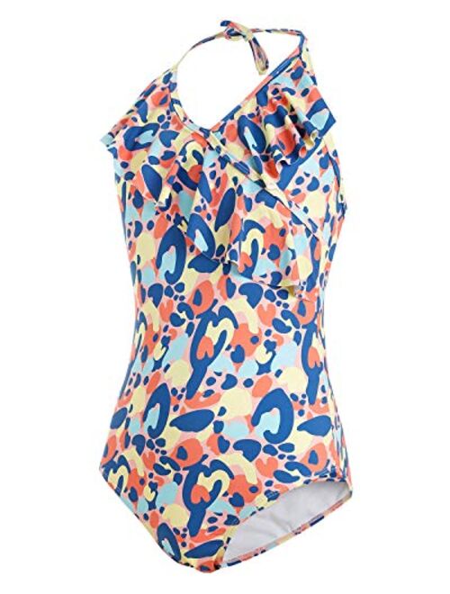 AS ROSE RICH Girls Swimsuits - Bathing Suits for Girls 7-16 UPF50+ One Piece Ruffle Swimwear