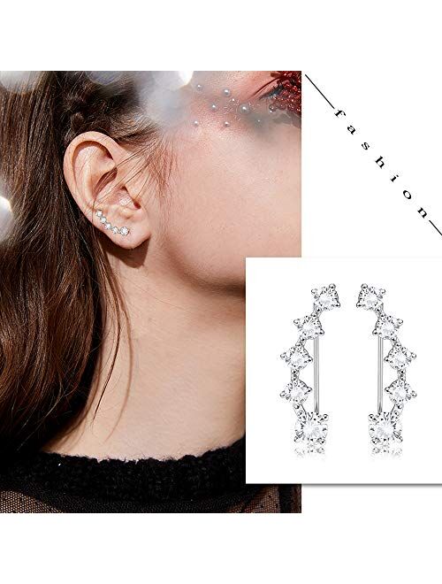 FUNRUN JEWELRY 8 Pair Ear Cuff Hoop Climber Earring CZ Arrow Leaf Crawler Earring Set for Women Ear Jacket