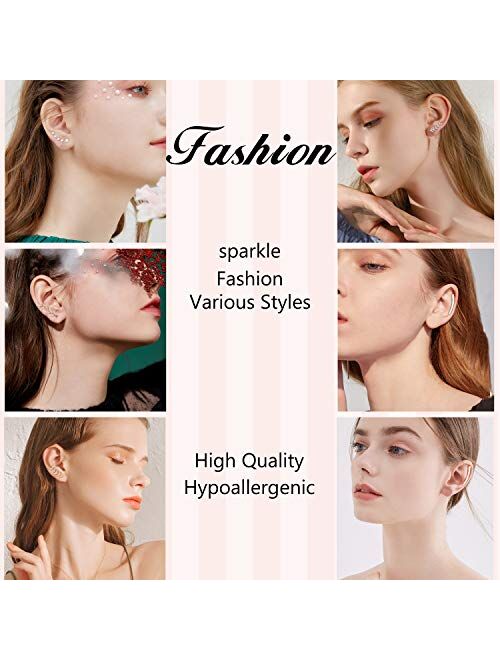 FUNRUN JEWELRY 8 Pair Ear Cuff Hoop Climber Earring CZ Arrow Leaf Crawler Earring Set for Women Ear Jacket