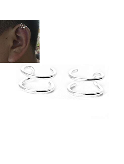 HOMEYU 925 Sterling Silver No Piercing Ear Cuffs Criss Cross Lines Ear Cuff for Upper Ear Cartilage,Fake Conch Earring 1 Pair