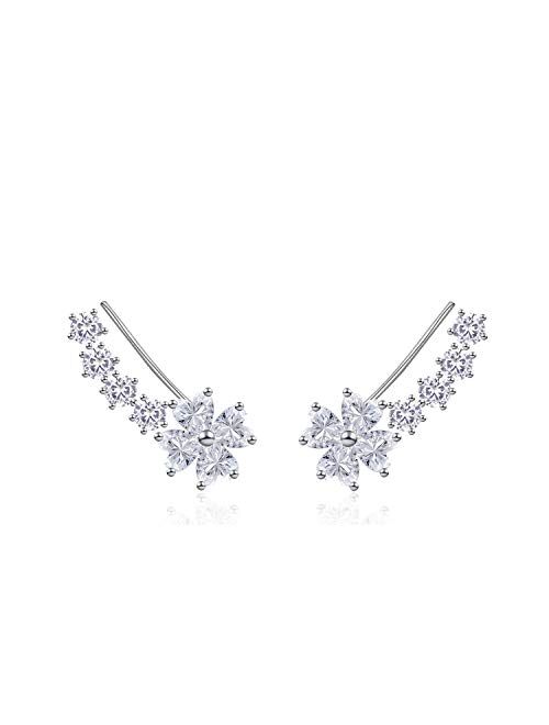 YOQUCOL Woman Flower Shape Cubic Zirconia Crystal Cuff Wrap Ear Vines Climbers Earrings Jewelry For Girls