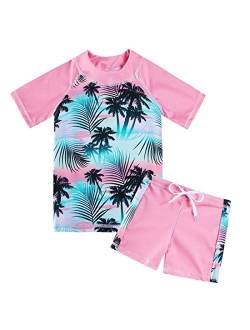 Lovekider Girls Two Piece Swimsuit Rash Guard Set Short Sleeve Bathing Suit Liner Swimwear with UPF 50+ Sun Protection 3-8T