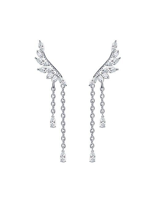 YOQUCOL Angel's Wings Cubic Zirconia Crystal Ear Climber Long Drop Dangle Earring for Girls Women