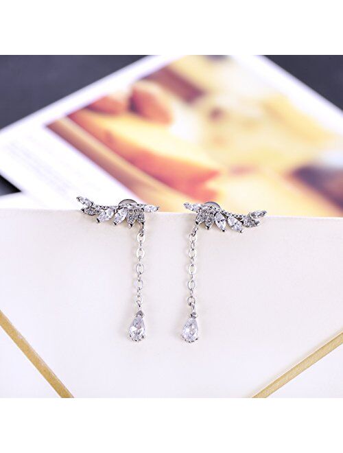 YOQUCOL Angel's Wings Cubic Zirconia Crystal Ear Climber Long Drop Dangle Earring for Girls Women