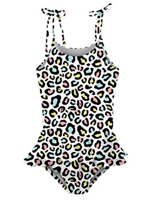 Girls One-Piece Swimsuit Adjustable Straps Tankini Swimwear Ruffled Bathing Suit with Sun Protection 3-9 Years Old