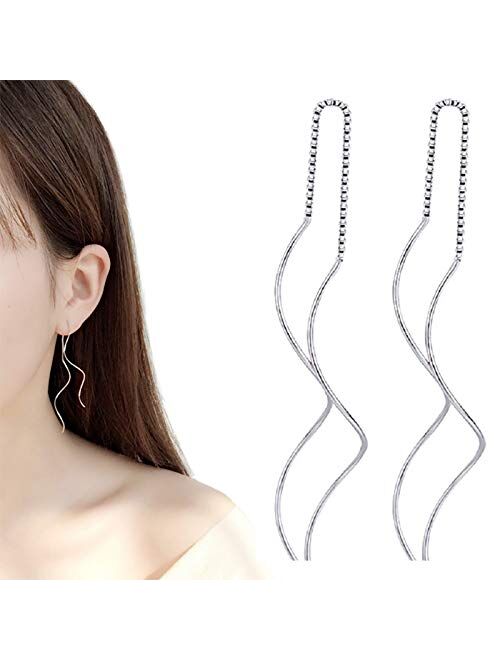 Orris 18K White Gold Plated Long Tassel Chain Dangle Drop Threader Earrings for Women Girls