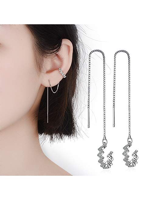 Orris 18K White Gold Plated Long Tassel Chain Dangle Drop Threader Earrings for Women Girls