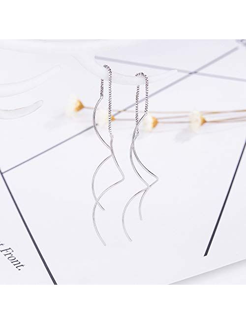 Orris 18K White Gold Plated Long Tassel Chain Dangle Drop Threader Earrings for Women Girls