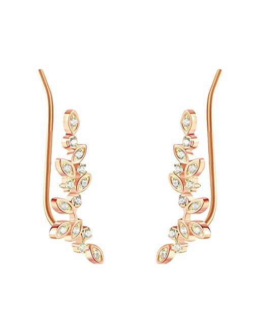 Ear Crawler Earrings Ear Climber 14k Gold Plated 925 Sterling Silver Flower Ear Cuff Wedding Earrings