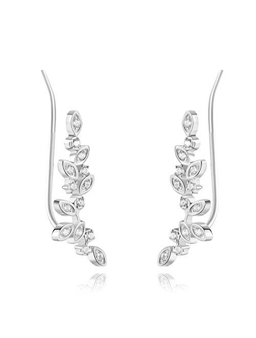 Ear Crawler Earrings Ear Climber 14k Gold Plated 925 Sterling Silver Flower Ear Cuff Wedding Earrings