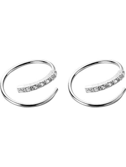 Ear Climber Crawler Cuff Earrings Sterling Silver CZ Line Wrap Earring Dianty Piercing Huggie Hoops for Women Teen Girls