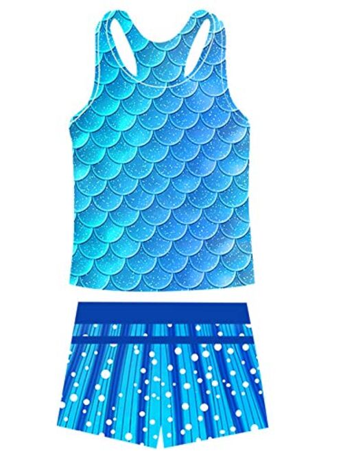 UNIFACO Girls Swimsuit Two Piece Tankini Swimwear Summer Bathing Suit with Boyshort for 4-11 Years