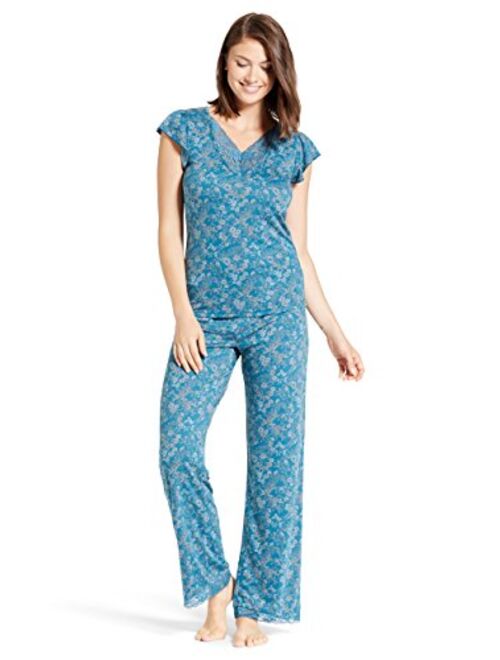 kathy ireland Womens Lightweight Shirt Long Pants Pajama Lounge Sleep Set