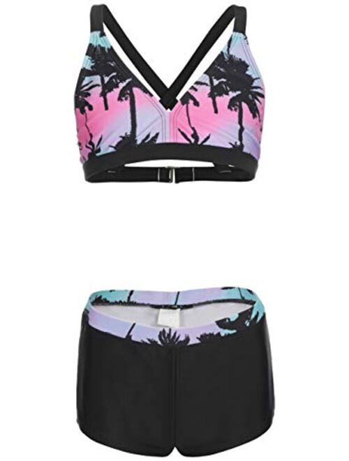 DUSISHIDAN Toddlers & Big Girls Swimsuit Two-Piece Tankini Top and Brief Set