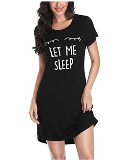 EISHOPEER Women's Sleepwear Cute Printed Cotton Sleep Shirts Short Sleeve Scoop Neck Nightgown S-XXL