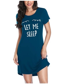 EISHOPEER Women's Sleepwear Cute Printed Cotton Sleep Shirts Short Sleeve Scoop Neck Nightgown S-XXL