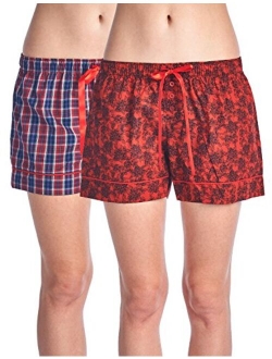 Casual Nights Women's 2 Pack Cotton Woven Lounge Boxer Shorts