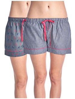 Casual Nights Women's 2 Pack Cotton Woven Lounge Boxer Shorts