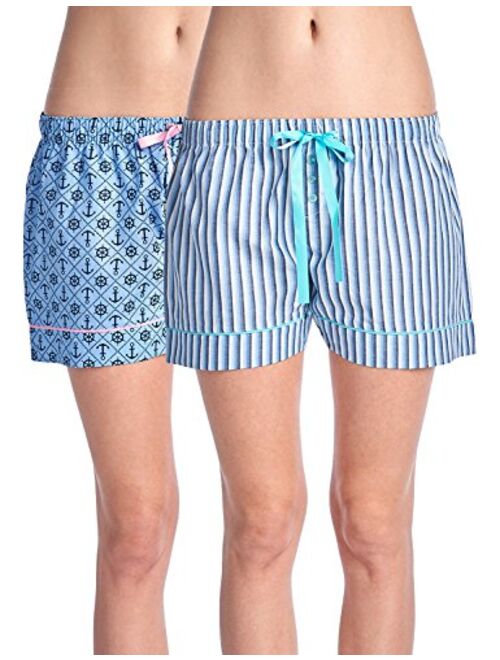 Casual Nights Women's 2 Pack Cotton Woven Lounge Boxer Shorts