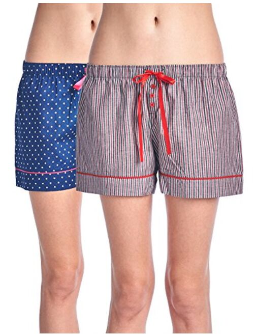 Casual Nights Women's 2 Pack Cotton Woven Lounge Boxer Shorts