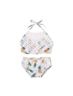 Toddler Baby Girl Swimsuit Floral Lace Sling Bikini Shell Flower Top + Shorts Bathing Suits