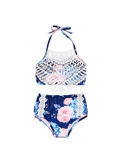 Toddler Baby Girl Swimsuit Floral Lace Sling Bikini Shell Flower Top + Shorts Bathing Suits