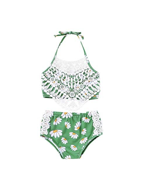 Toddler Baby Girl Swimsuit Floral Lace Sling Bikini Shell Flower Top + Shorts Bathing Suits