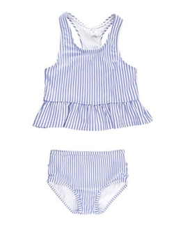 Girls Cropped Peplum Tankini 2 Piece Swimsuit w/Ruffles