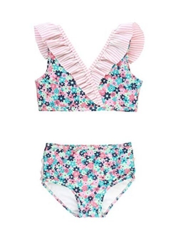 Girls Cropped Peplum Tankini 2 Piece Swimsuit w/Ruffles