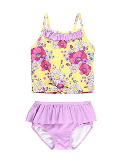 Girls Cropped Peplum Tankini 2 Piece Swimsuit w/Ruffles