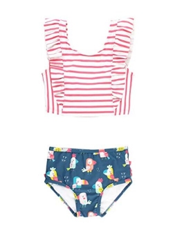 Girls Cropped Peplum Tankini 2 Piece Swimsuit w/Ruffles