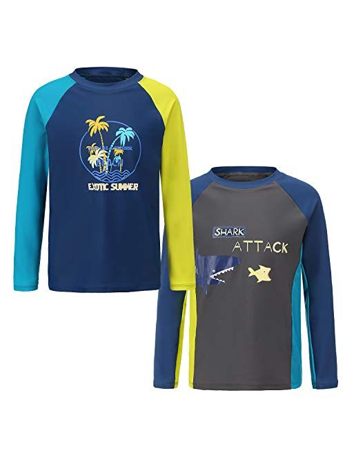 Kids Swim Shirt Boys Long Sleeve Rash Guard Shirts UPF 50+/Sun Protetion Swimsuits