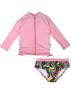 SwimZip Girl's 2 Piece Long Sleeve Rash Guard Swimsuit UPF 50+ (Multiple Colors)