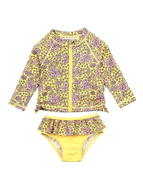 SwimZip Girl's 2 Piece Long Sleeve Rash Guard Swimsuit UPF 50+ (Multiple Colors)