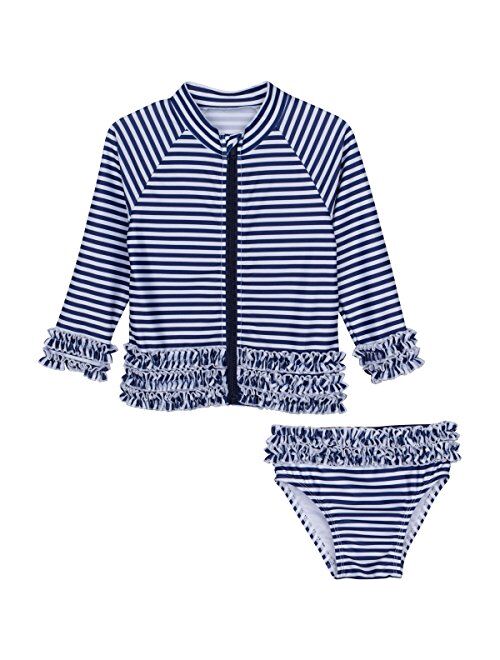 SwimZip Girl's 2 Piece Long Sleeve Rash Guard Swimsuit UPF 50+ (Multiple Colors)