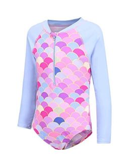 Moon Tree Girls One Piece Swimsuits Long Sleeve Rash Guard Zipper Front Bathing Suit UPF 50+