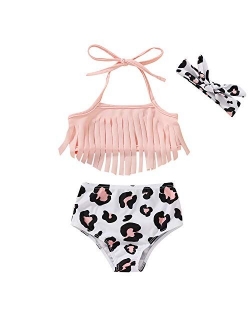 YOUNGER TREE Toddler Baby Girl Swimsuit Dinosaur Tassel Sling Bikini Top+Shorts Bathing Suits Beachwear Summer Clothes