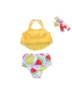 YOUNGER TREE Toddler Baby Girl Swimsuit Dinosaur Tassel Sling Bikini Top+Shorts Bathing Suits Beachwear Summer Clothes