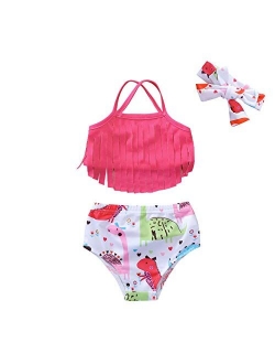 YOUNGER TREE Toddler Baby Girl Swimsuit Dinosaur Tassel Sling Bikini Top+Shorts Bathing Suits Beachwear Summer Clothes