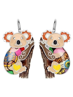 NEWEI Enamel Alloy Cute Australian Koala Bear Earrings Studs French Clip Unique Animal Jewelry For Women Girls Gifts