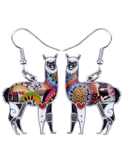 NEWEI Enamel Alloy South America Alpaca Earrings Drop Dangle Fashion Unique Animal Jewelry For Women Girls Gift Charms