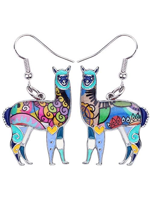 NEWEI Enamel Alloy South America Alpaca Earrings Drop Dangle Fashion Unique Animal Jewelry For Women Girls Gift Charms