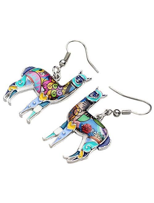 NEWEI Enamel Alloy South America Alpaca Earrings Drop Dangle Fashion Unique Animal Jewelry For Women Girls Gift Charms