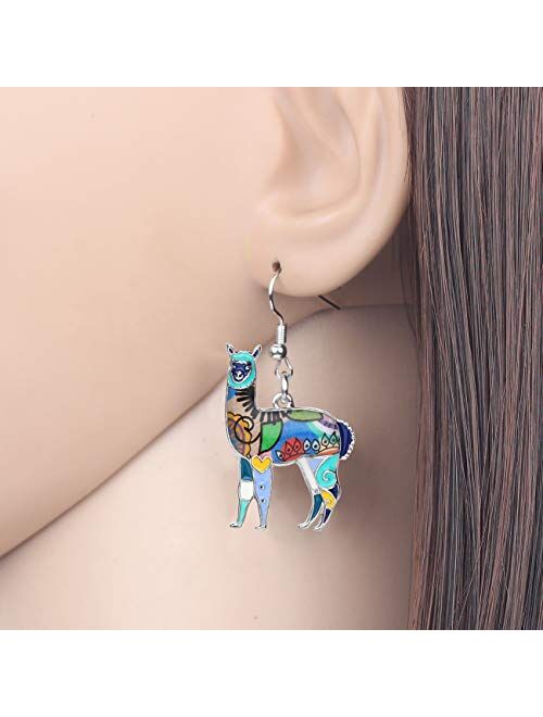 NEWEI Enamel Alloy South America Alpaca Earrings Drop Dangle Fashion Unique Animal Jewelry For Women Girls Gift Charms