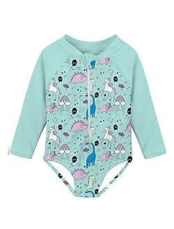 uideazone Girls Long Sleeve One Piece Swimsuit Zipper UPF 50+ Rashguard Swimwear 1-6Y